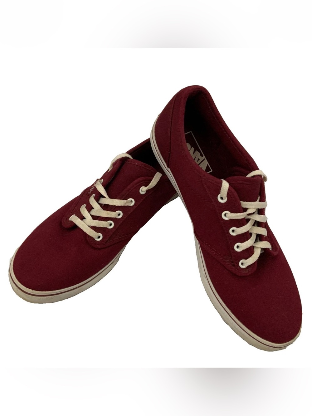 Vans Atwood Low Sneakers Women's Size 6.5 Canvas Burgundy White Lace Up Shoes